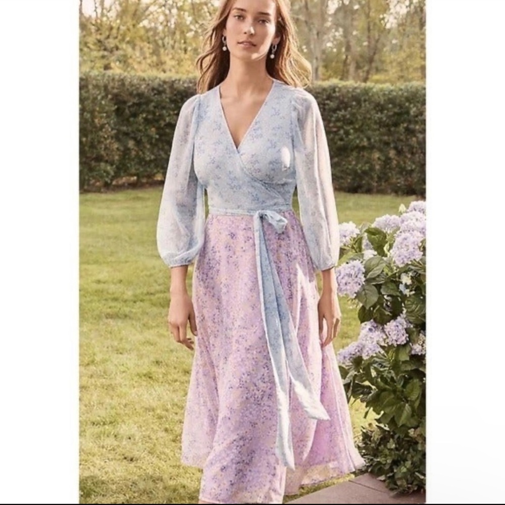 NWOT Ann Taylor Mixed Media Pastel Floral wrap dress